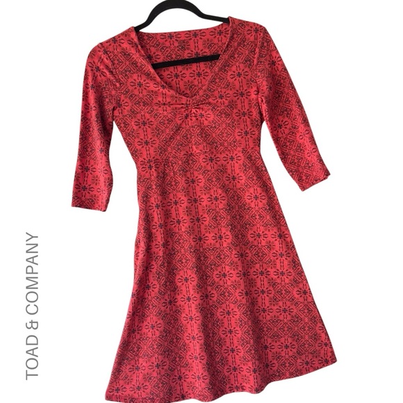 TOAD & CO | NWOT ROSALINDA DRESS ORGANIC COTTON RUCHED 3/4 SLEEVES | EXTRA SMALL - Picture 1 of 9